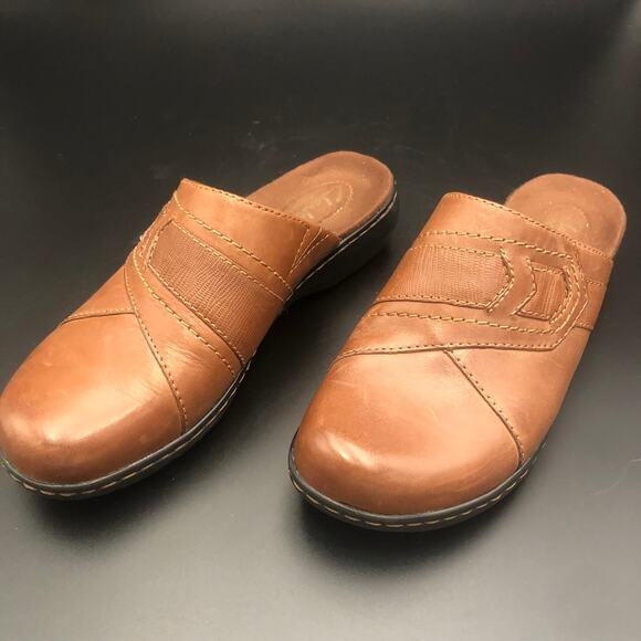 Clarks Bendables Brown Leather Mules, Women's Size 6.5M/EUR 37 - Picture 1 of 7